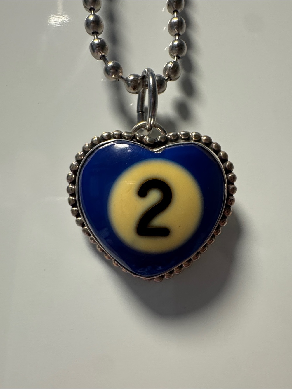 Sage Silver Antique Billiard Ball Necklace. Navy 2